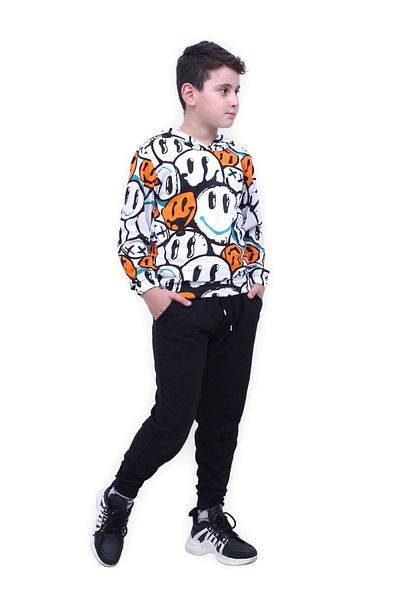 FYK COLLECTİON Σετ φόρμας για αγόρι με διπλή τσέπη Emoji Printed