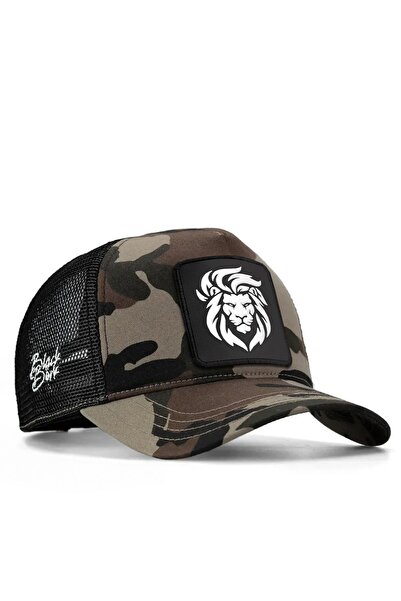 BlackBörk V1 Aslan Logolu Kamuflaj-siyah Trucker Şapka