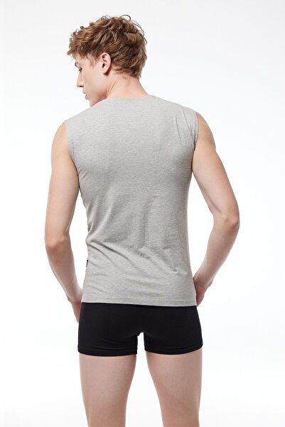 Malabadi Men's Gray V-Neck Non-Trace Modal Sleeveless Undershirt 064