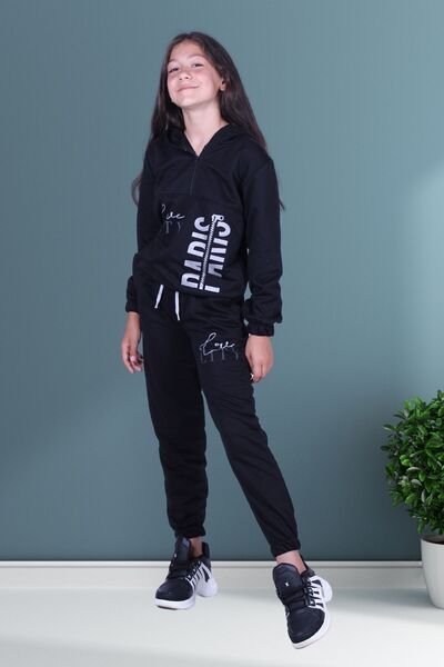 FYK COLLECTİON Love City - Set de trening pentru fete cu glugă cu fermoar