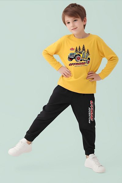 FYK COLLECTİON Boy's Under-Top Set with Printed Elastic Waist Detail
