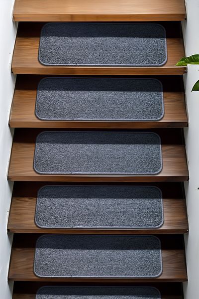 Stepmat 16-Piece Light Gray Economical Step and Stair Mat from Square Curl Carpet