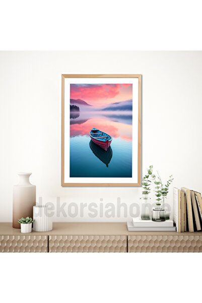 Dekorsiahome Tablou decorativ dintr-o singură bucată cu ramă din lemn LonelyBoat