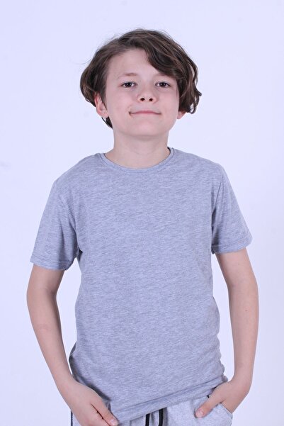 FYK COLLECTİON Trening gri cu mânecă scurtă pentru băiat, cu gâtul turn, simplu