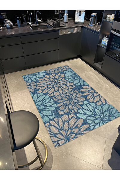 Rugs Modern Halı Paris Koleksiyonu Mavi Bej Renkli Şakayık Çiçekleri Desenli ...