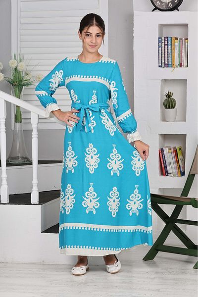 Asortix Fata - 100% bumbac vascoza, imprimeu, rochie lunga potrivita pentru hijab