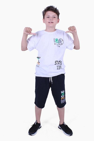 FYK COLLECTİON بدلة صيفية بتفاصيل طباعة للأولاد