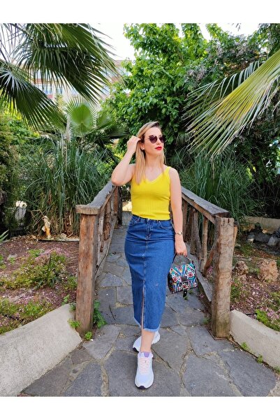 Mrt CROP GALBEN CU DECOLTEUR IN V