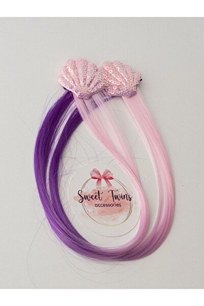 Sweet twins accessories Pullu İstiridye Pembe Mor Postiş Saç Pens Toka