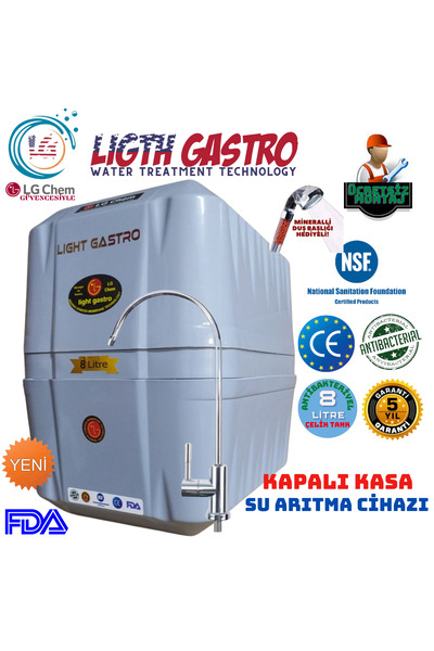 light gastro Gri Renk Ücretsiz Montaj 5 Filitre 8 Litrelik Su Arıtma Cihazı.d...