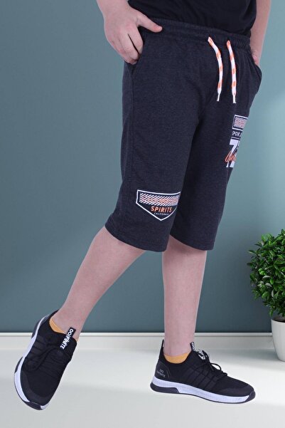 FYK COLLECTİON Basketball 72 Text Printed Boy's Wide Leg Smoked Capri