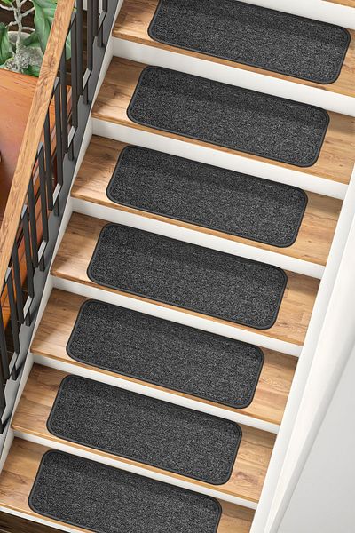 Stepmat 16 Pieces Economical Step and Stair Mat in Anthracite Square Curl Carpet