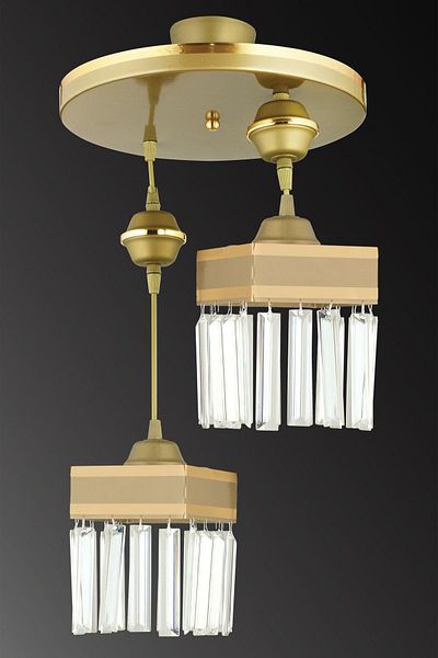 Kraliçe 2-Piece Crystal Stone Antique Pendant Lamp Tray - Square Luxury Chandelier with Yellow Stripe