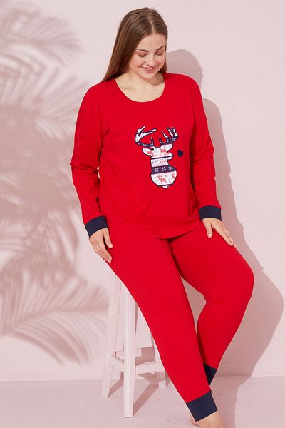 Siyah İnci Set de pijamale din bumbac cu imprimeu roșu - Plus Size 24240708