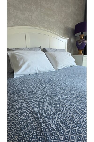 Damla Pamuklu Dokuma Çift Kişilik Yatak Örtüsü,çift Kişilik Pike,koltuk Örtüsü,şalı Indigo (220X240)