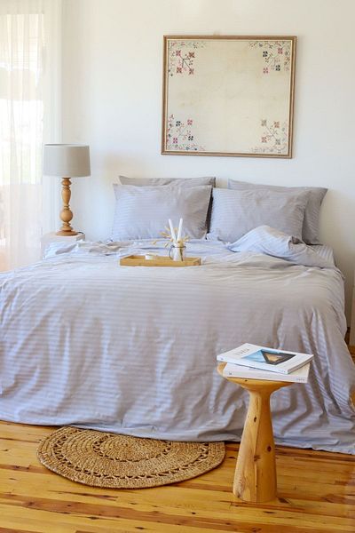 Tekstil Home 5 Star Luxury Hotel Τύπος Διπλό Ελαστικό Ριγέ Βαμβακερό Σατέν Παπλωματοθήκη 160x200eb Γκρι