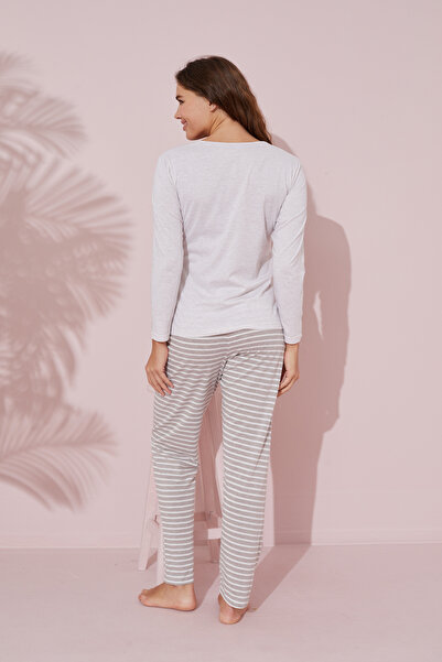 Siyah İnci Cotton Gray Knitted Pajama Set - 24241110