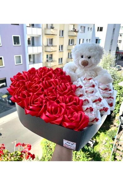 Genel Markalar Kalp Kutulu Çiçek Çikolata Ayıcık Set Sevgiliye Hediye