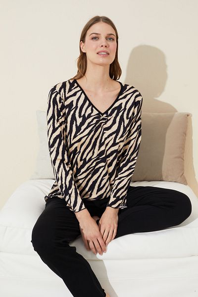 Siyah İnci Set de pijamale din bumbac negru crem - 24240125
