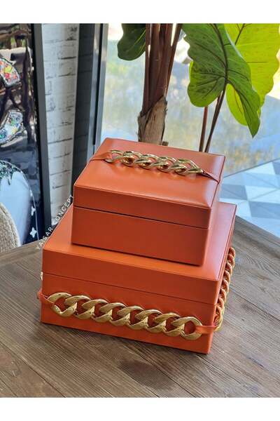 Ornamenti Design 2-Piece Somerset Orange Decorative Leather Box