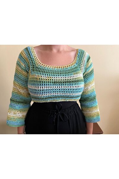 Meralin Elinden YEŞİL EBRULİ EL ÖRGÜSÜ COTON CROP