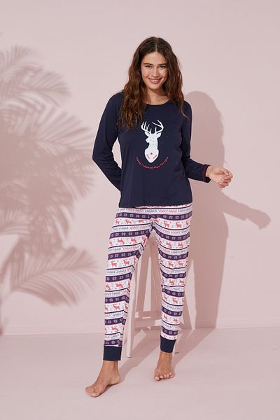Siyah İnci Cotton Navy Blue Knitted Pajama Set - 24241078