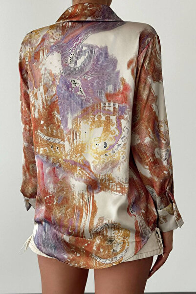 Ortaya Çık Long Sleeve Tie-Dye Pattern Satin Shirt