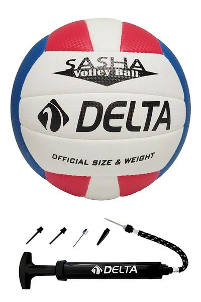 Delta Sasha Special Hand Stitched Size 5 Volleyball Ball + Multifunctional Ball Inflator Pump Set
