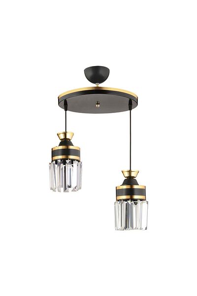 Kraliçe Nairobi - 2-Piece Black Pendant Lamp with Stones and Yellow Strip Cylinder Luxury Chandelier Set