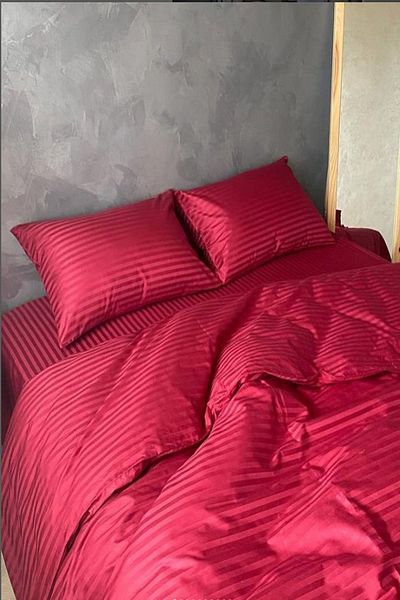 Tekstil Home 5 Star Luxury Hotel Type King Size Striped Satin Duvet Cover Set 180x200 Fitted Sheet Burgundy Red