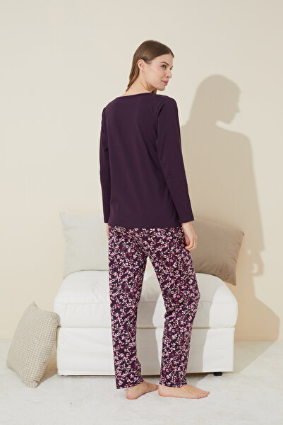 Siyah İnci Cotton Plum Knitted Pajama Set - 24240103
