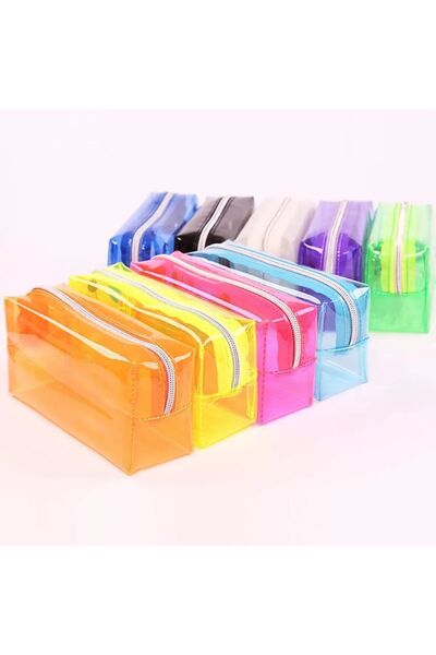 Mikro şeffaf renkli xl büyük boy şeffaf kalemlik ve makyaj çantası
