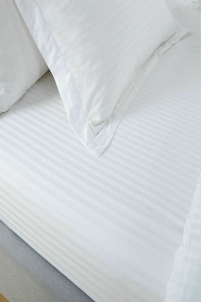 Tekstil Home Luxury Hotel Concept White Striped Cotton Satin Elastic Double Bed Sheet Set Flounced Oxfort Bed Cover