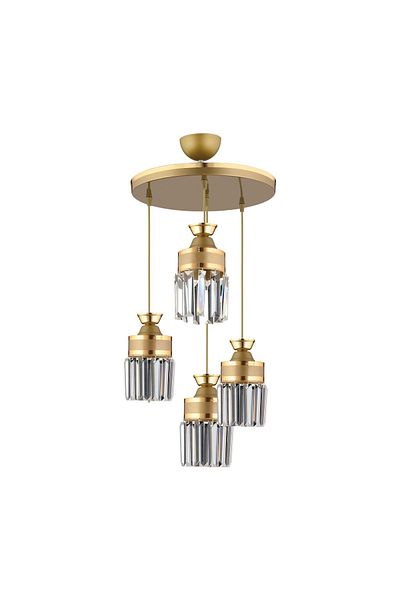 Kraliçe Yellow Striped Crystal Stone 4-Piece Cylinder Luxury Chandelier Set