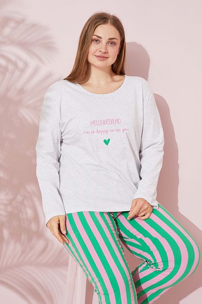 Siyah İnci Σετ πιτζάμες από βαμβακερό γκρι Curve Plus Size - King Size 24240704