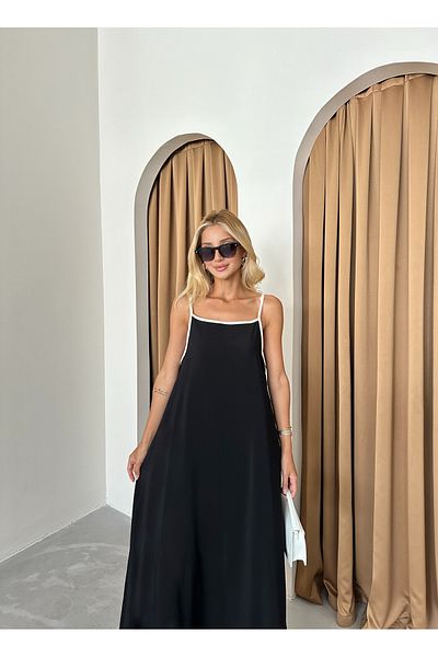 Laluvia Rochie maxi alb-negru cu bretele