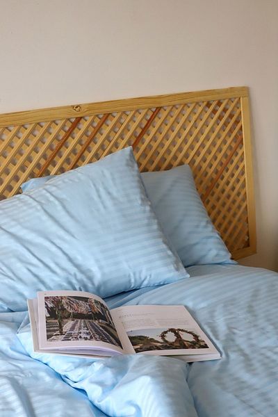 Tekstil Home Set de lenjerie de pat din satin de bumbac cu dungi de dimensiuni mari, cu 5 stele, tip hotel de lux 180x200 cearșaf de pat elastic albastru