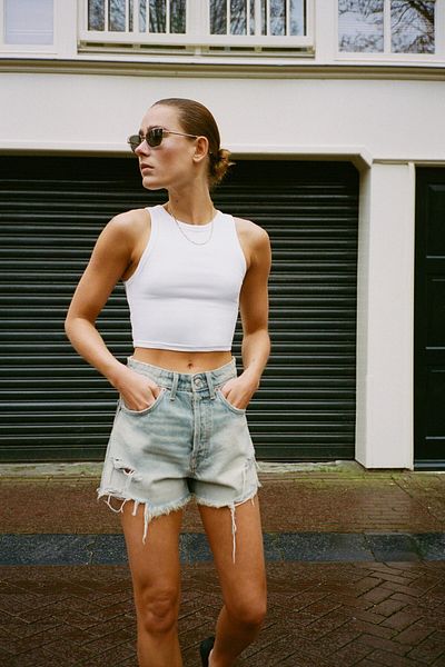 The Champ Clothing Crop Top pentru damă, alb, cu gât cu șalter - The Champ