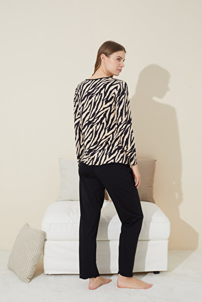 Siyah İnci Бавовняний чорний кремовий піжамний комплект - 24240125