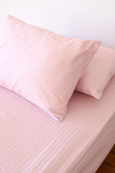 Tekstil Home مجموعة ملاءات مطاطية من القطن الساتان مخطط من سلسلة الألوان الفاخرة مكونة من 83 خيط مقاس مفرد 100 × 200 وردي