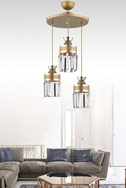 Kraliçe Nairobi 3'lü Eskitme Sarkıt Kristal Taşlı Krom Şeritli Silindir Aşağı...