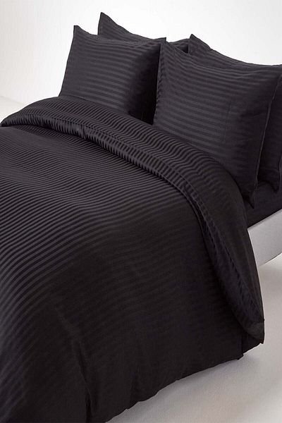 Tekstil Home 5-звезден луксозен хотел тип King Size Раирана памучна сатенена завивка 180x200 Втален чаршаф черен