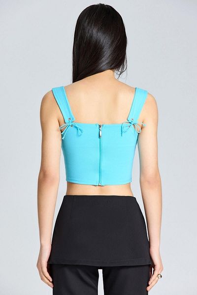 boutiquen 2584 Crop albastru cu bretele din dantela