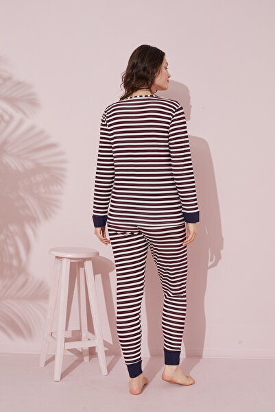 Siyah İnci çok renkli Nakışlı Pamuklu Örme Pijama Takım 24240156