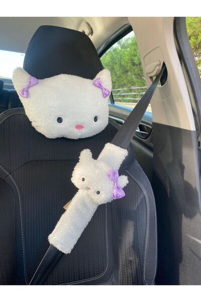 alfapazar Hello Kitty Kedi Araba Boyun Yastığı Ve Emniyet Kemeri Peluş Kılıf ...