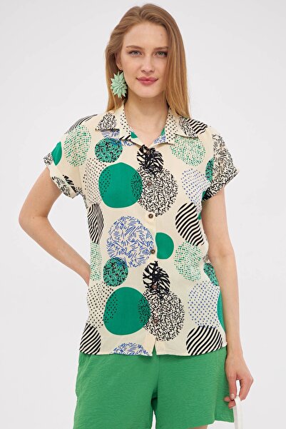 armonika Γυναικείο κοντομάνικο πουκάμισο με πράσινο σχέδιο ARM-22Y 001052