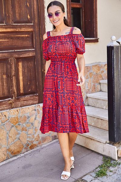 armonika Rochie de damă, în carouri, cu modele florale, cu bretele cu talie elastică