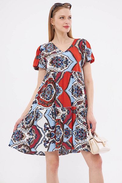 armonika Rochie de damă cu model cu decolteu în V, albastru bebeluș, cu mâneci scurte ARM-24Y001014
