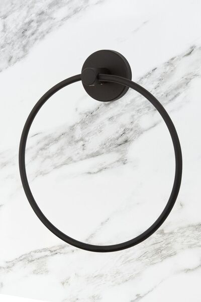 UG Home Stainless Black Ring Towel Holder / Narrow Cover Napkin Holder / Fork Robe Hanger Bathroom Set