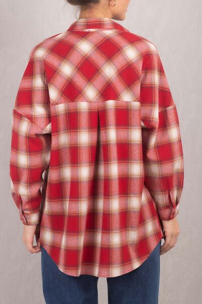 armonika Női vörös négyzet mintás Oversize hosszú alap ing ARM-22Y001144